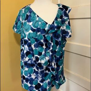 Lane Bryant asymmetric ruffle neckline geometric print career blouse size 18/20
